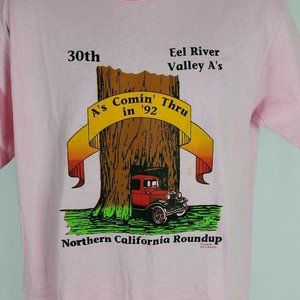 Drive Thru Tree Model As California Redwoods Roundup Mens Lg Pink Tee Shirt Vtg